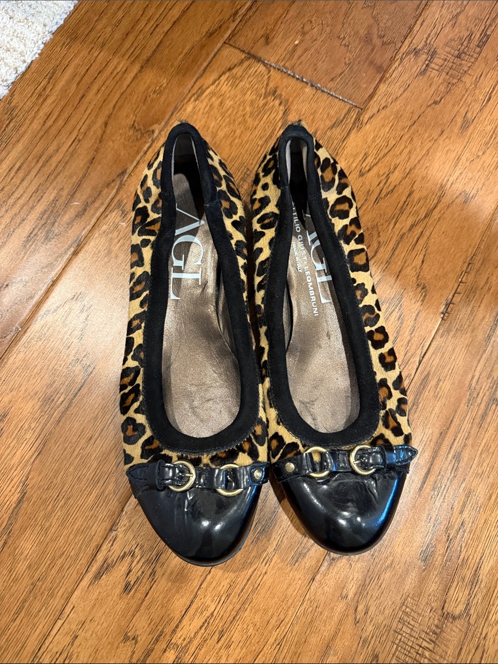 AGL Leopard Print Ballet Flats with Black Cap Toe